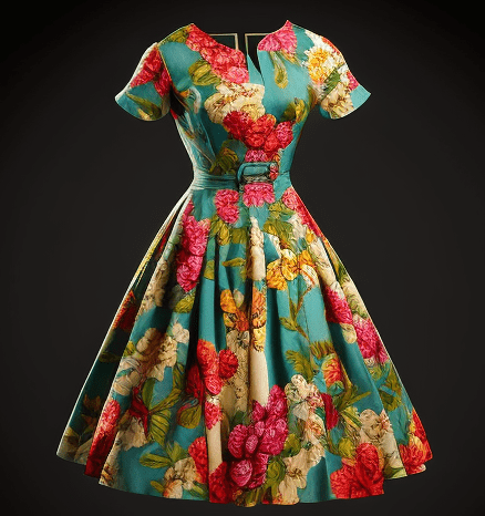 1950s Fashion Bold Color Flower Dress