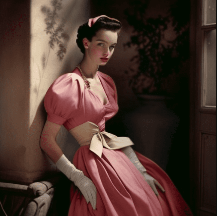 1950s Fashion Pink Cream Designer Dress