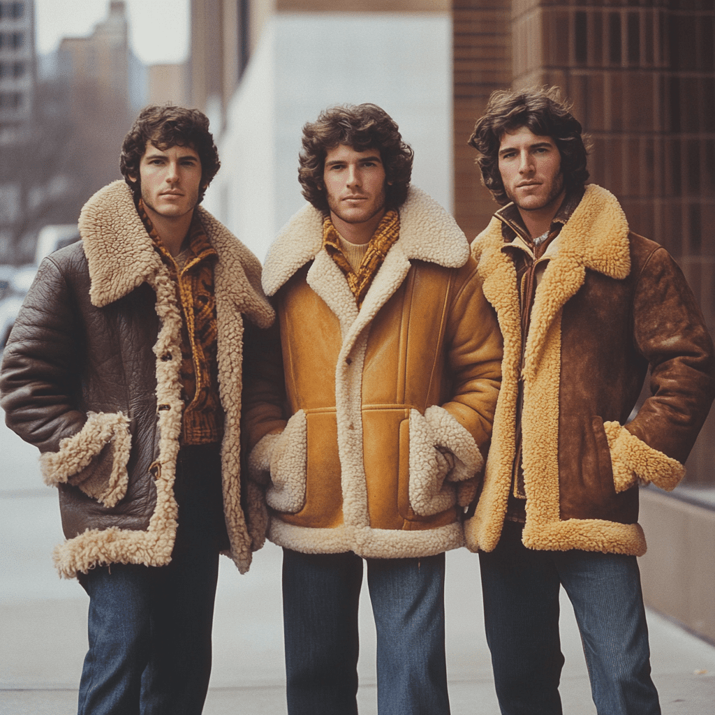 1970s fashion men shearling coat