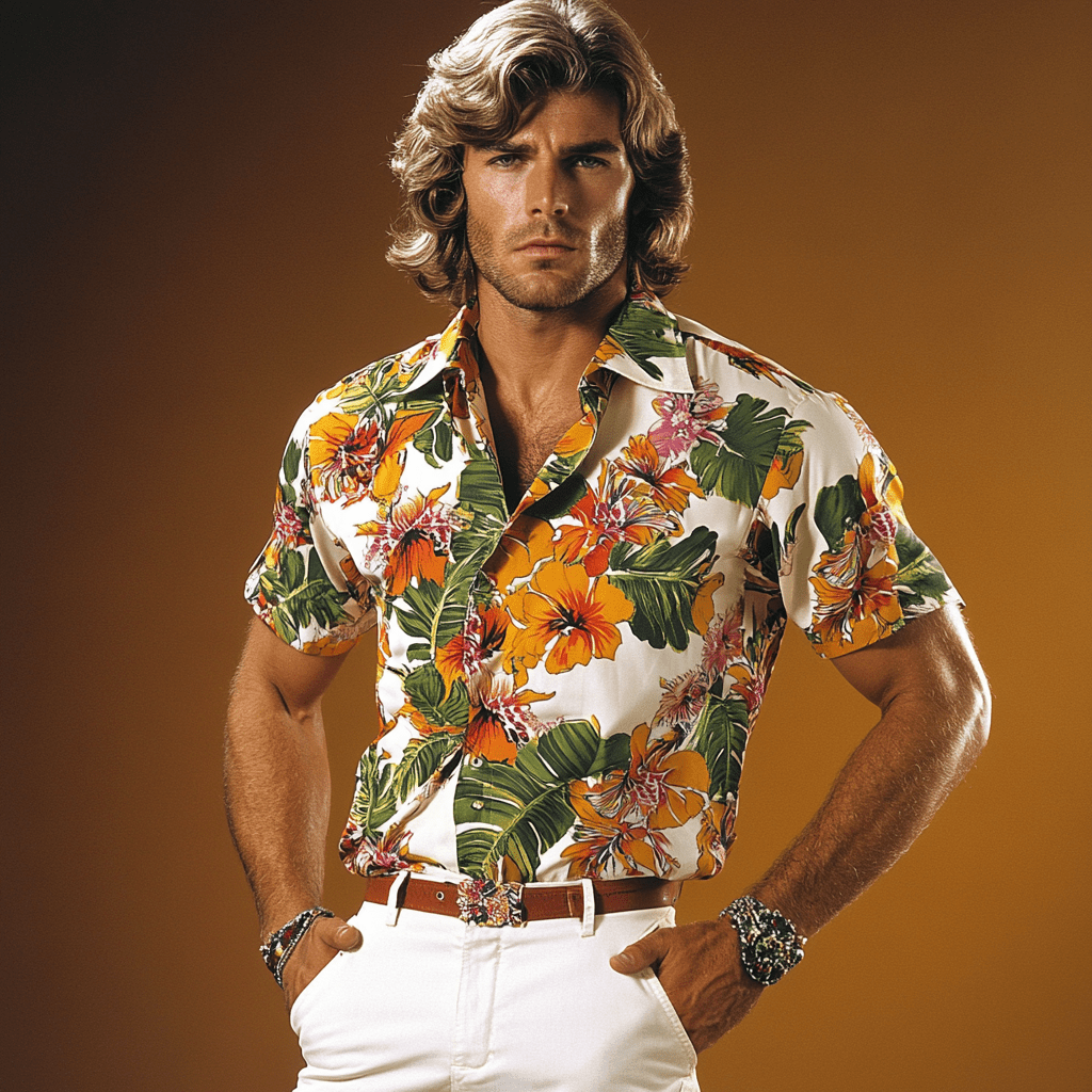 1970s men shirt floral prints