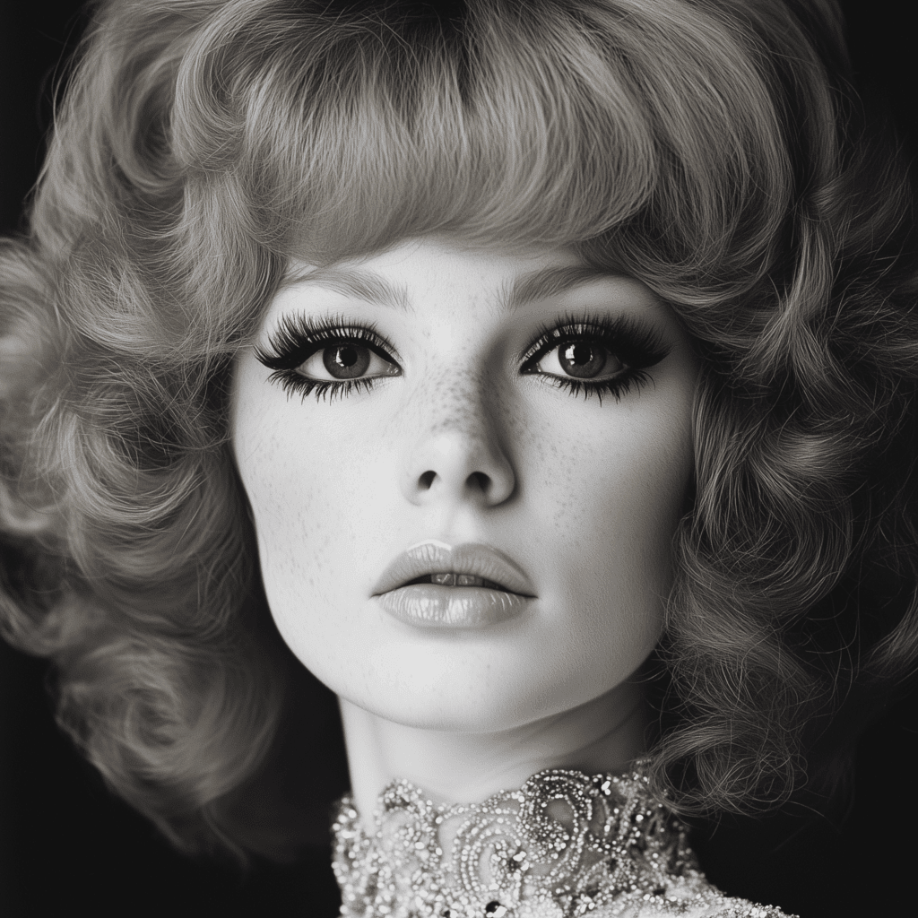 70s fashion hairstyle big brushed out curls sleek middle part
