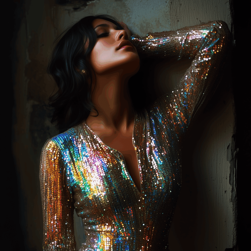 70s fashion sequined dress