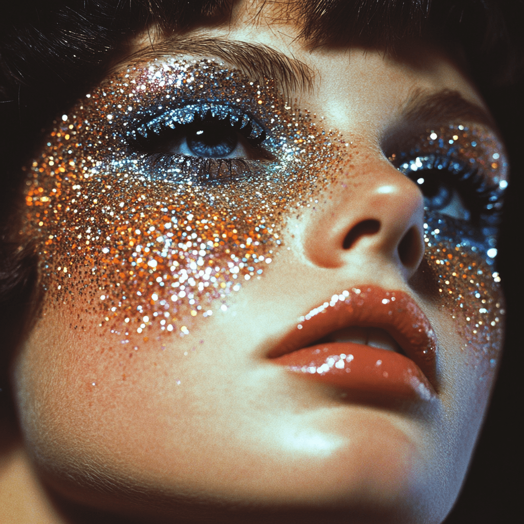 70s fashion glitter make up