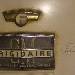 A 1949 Frigidaire refrigerator photographed in 2013, still working — built to last 30+ years as standard
